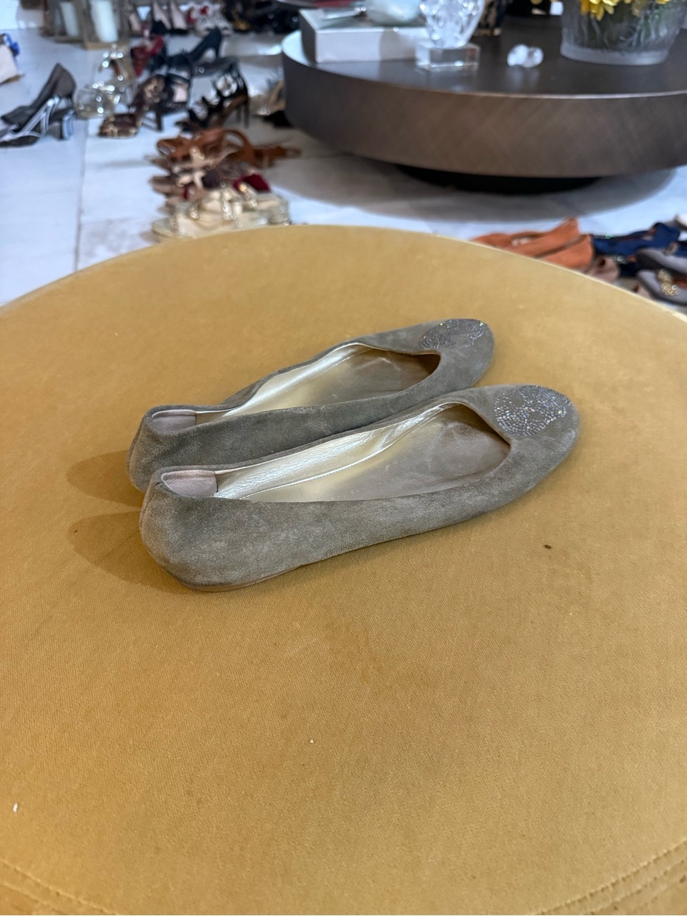 Giuseppe Zanotti Gray Suede Ballet Flats with Crystal Skull - Picture 7 of 8